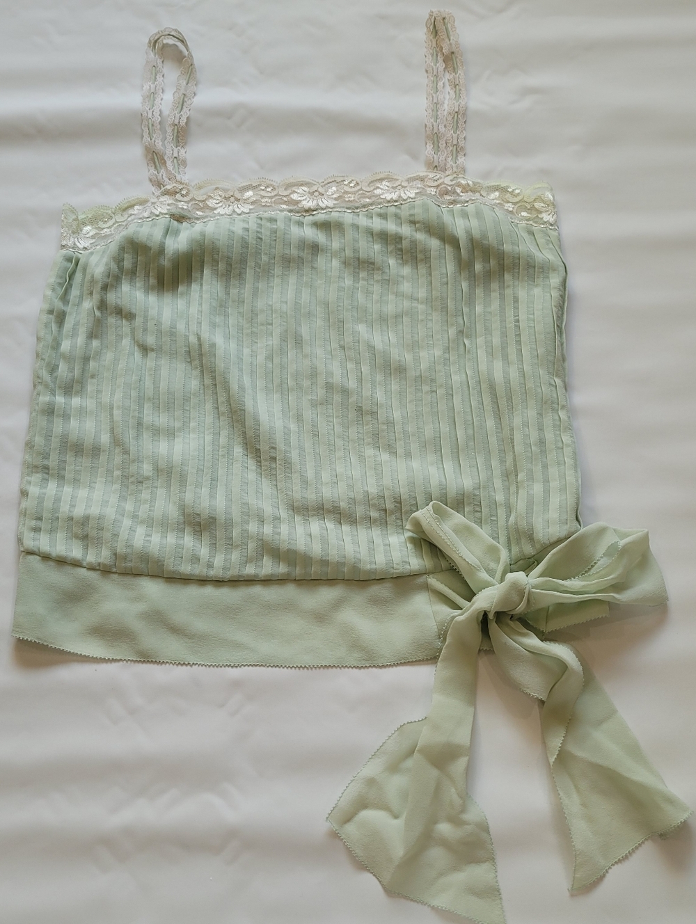 mint green silk lace pleated cami